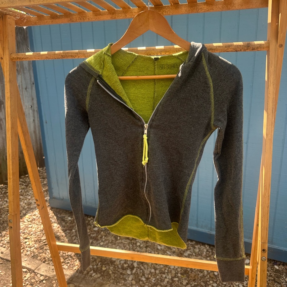 Gray and Green Zip-Up Hoodie